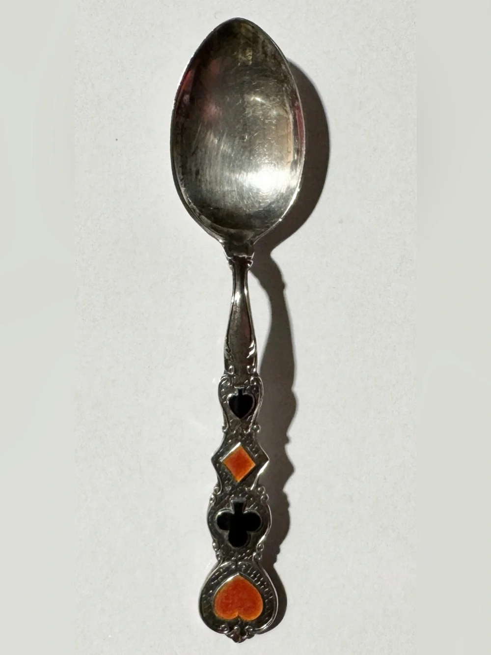 Vintage Paye & Baker Sterling & Enameled Card Suit Souvenir Spoon 10g Heart P&B